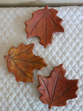 Lot of 3 ISABEL BLOOM Concrete Art Leaves – Fall Autumn